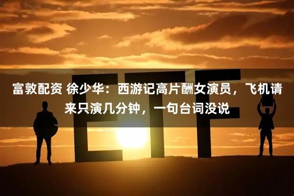 富敦配资 徐少华：西游记高片酬女演员，飞机请来只演几分钟，一句台词没说